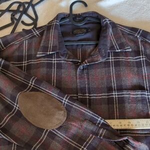 Pendleton Navy and Red Plaid Shirt with Suede Elbow Patches